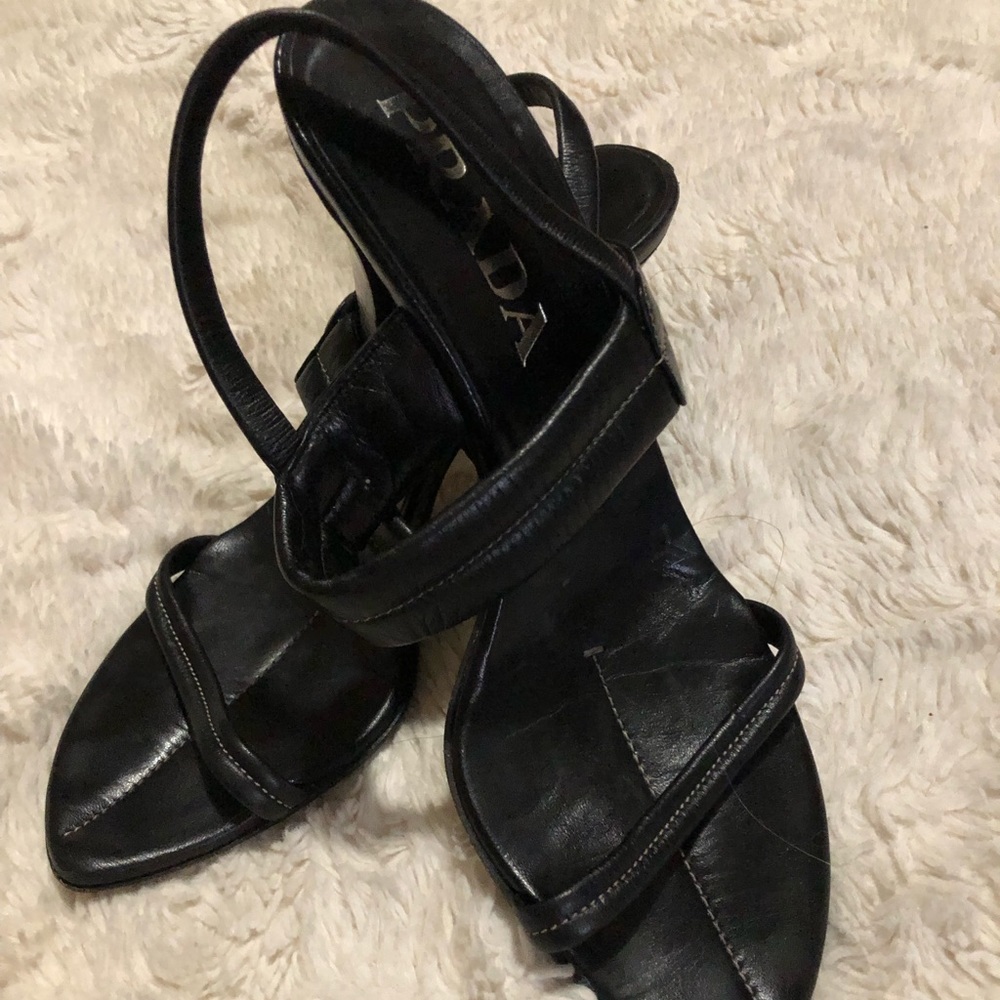 AUTHENTIC PRADA HIGH HEELED OPEN TOE SEXY SHOES - Size 36 1/2 or Petite Size 7